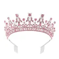 Sparkling silver bridal crown with pink rhinestones and secure combs on white background - Silver with Pink Rhinestones