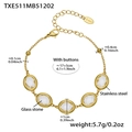 18k gold plated stainless steel bracelet with oval glass stone charms and adjustable chain - Gold Bracelet - White Glass Stone