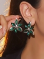 Luxury green flower stud earrings with sparkling crystals and micro-pave rhinestones - Green Marquis Gem Flower