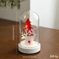 Christmas glass dome light with wooden reindeer, red tree and snow landscape - White Red Reindeer