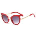 Gafas de sol cat eye para niños con montura roja y patillas de metal dorado - Rojo