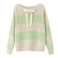 Pull en maille rayée à manches longues avec détail nœud en crème et vert menthe - S / Rayures Crème et Vert Menthe