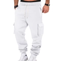Weiße Herren Fleece Cargo-Jogginghose mit Kordelzug und funktionellen Seitentaschen - 3XL / Weiß