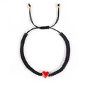 Bracciale regolabile in corda nera intrecciata con ciondolo a cuore rosso e bordo dorato - Singolo - Corda Nera con Cuore Rosso