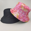 Reversible bucket hat set in solid black and vibrant pink-yellow tie-dye fabric - 3# (Pink Yellow Tie Dye + Black)