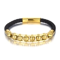 Bracciale in pelle intrecciata con sei grani mantra in acciaio inossidabile dorato - 21.5cm / Oro