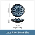 Denim blue ceramic lotus petal snack dish with dimensions 11.3cm diameter and 2.2cm height - Petal Denim Blue