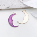 Purple enamel moon pendant with gold trim and star pattern for DIY jewelry making - Starry Big Moon (19x32mm)