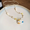 Multilayer seaside shell and pearl necklace with starfish and beads for summer vacation - Sea Snail Ceramic Wax Rope Shell Style (2#)