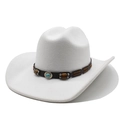 Detail of white felt cowboy hat with leather band and turquoise stone ornament - M (56-58cm) / White