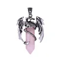 Pendentif dragon argenté enroulé autour d'un quartz rose naturel à double pointe - Pendentif Quartz Rose