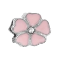 Pink enamel flower charm with silver edges and center crystal for DIY jewelry - Pink Zirconia Pendant (020)