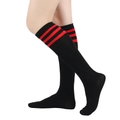 Black knee-high socks with three red stripes in a classic sporty athletic style - One Size / Black with Red Stripes