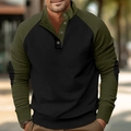 Dettaglio felpa in maglia verde militare con quattro bottoni e toppe nere sui gomiti - S / Tops / Nero/Verde Militare