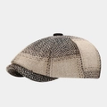 Dettaglio del cappello newsboy in misto lana con motivo a spina di pesce e patchwork - Taglia unica / Marrone Nero Spina di Pesce