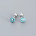 Floral S925 sterling silver stud earrings with blue turquoise beads and clear zircon - Platinum (Turquoise Stone)