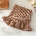 Brown knit neck warmer for women with ribbed texture and ruffled edge design - Adult Neck Warmer - Khaki