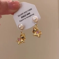 Elegante 925 zilveren eenhoorn parel oorbellen met roze emaille en goudkleur - Goud-925 Zilveren Pin