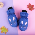 Blue waterproof cartoon rabbit mittens for kids aged 3-10 years with warm thermal padding - One Size / Blue Rabbit / 3-6 Years