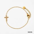 Bracciale in acciaio inossidabile dorato con croce di zirconi scintillanti su catena fine - Bracciale d'oro (SBK098)