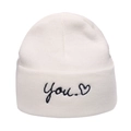 White hip hop beanie hat featuring black You Love embroidery in a knit style - You Heart Embroidery / White