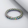 Detailed close-up of rainbow metal cuban link bracelet with secure box clasp design - Multicolor (KB167187-KFC)