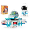 Space station themed toy kitchen set in blue and white with astronaut storage box - White Kitchen(999-101AB)