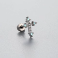 Silver stainless steel cross stud earring with colorful AB crystals and screw flat back - Iridescent Cross (A018-2#)