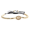 Bracciale regolabile in perline dorate con racchetta da tennis e zirconi colorati da donna - Racchetta da Tennis + Perline di Rame Corda Nera