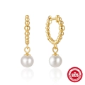 Elegant S925 sterling silver gold-plated hoop earrings with white pearl drop pendant - Style #2 / Gold