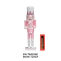 Casse-noisette rose brillant 30cm soldat décoratif en bois avec tambour et boîte - 30cm / Soldat tambour corps rose jambes blanches