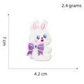 Detailed view of cute rabbit cartoon embroidery patch with size measurements in cm - Self-Adhesive Plush Rabbit 6# (Purple Bow Style)