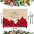 Detalle de mantel individual navideño 32x45cm con diseño de poinsettia y medidas precisas - Estilo Poinsettia Beige Cálido