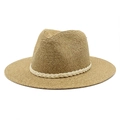 Détail d'un chapeau de paille tressé en spirale avec ruban décoratif blanc chic - M (56-58cm) / Kaki 02