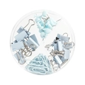 Light blue stationery set with paper clips and binder clips in a round organizer box - Light Blue