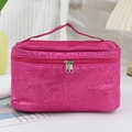 Rose red large capacity toiletry bag with embossed lettering and sturdy handle - Rose Red