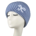 Bonnet en tricot d'hiver bleu brume avec nœud, chapeau chaud pour temps froid - Denim Bleu