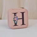 Pink PU leather jewelry box with zipper and floral letter H print for rings and earrings - Print H