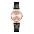 Elegant roségouden horloge met roze wijzerplaat en zwart krokodillenleder bandje - Koffie Roségoud (Leren Band)