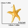 Detail showing 3.8cm gold starfish stud earring size and 8.1g weight on white background - One Pair / Gold