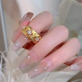 Golden wide band ring with frosted finish, cut-out flowers and embedded diamonds - JZ0247-Hollow Flower Zircon