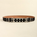 Cintura in pelle nera stile western con doppi occhielli e fibbia doppia in metallo - Nero