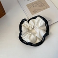 Elegant white satin hair scrunchie with black trim and CHANGE text on a white surface - Cloth White (Letter Design)
