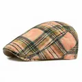 British style vintage plaid beret hat in orange and green patchwork cotton fabric - Adjustable / Pink Plaid