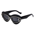 Modische Oversized-Cateye-Sonnenbrille mit schwarzem Rahmen und silbernen Details - Glänzend Schwarz Silber Rahmen Graue Gläser (C2)