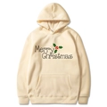 Cream Merry Christmas printed hoodie for men and women in size medium cozy knit - S / Khaki