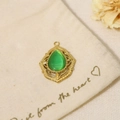Vintage bohemian gold pendant with green water drop stone on a rustic fabric background - Pendant Only (Without Chain)-Teardrop Green (SAC23061914)