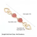 Light gold extension chain with red strawberry charm for bags, length 17cm - Gold Heart Buckle - Red Strawberry
