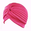 Elastic pleated rose red turban cap with vertical knit texture for women and sleepwear - One Size / Rose Red