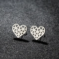 Minimalist silver hollow heart earrings with geometric 18K plated stainless steel design - Heart / Silver